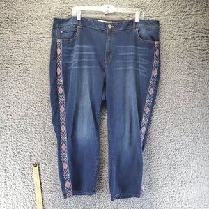 Cato Jeans Womens Size 22W Blue Cropped Embroidered Side Stripe Stretch